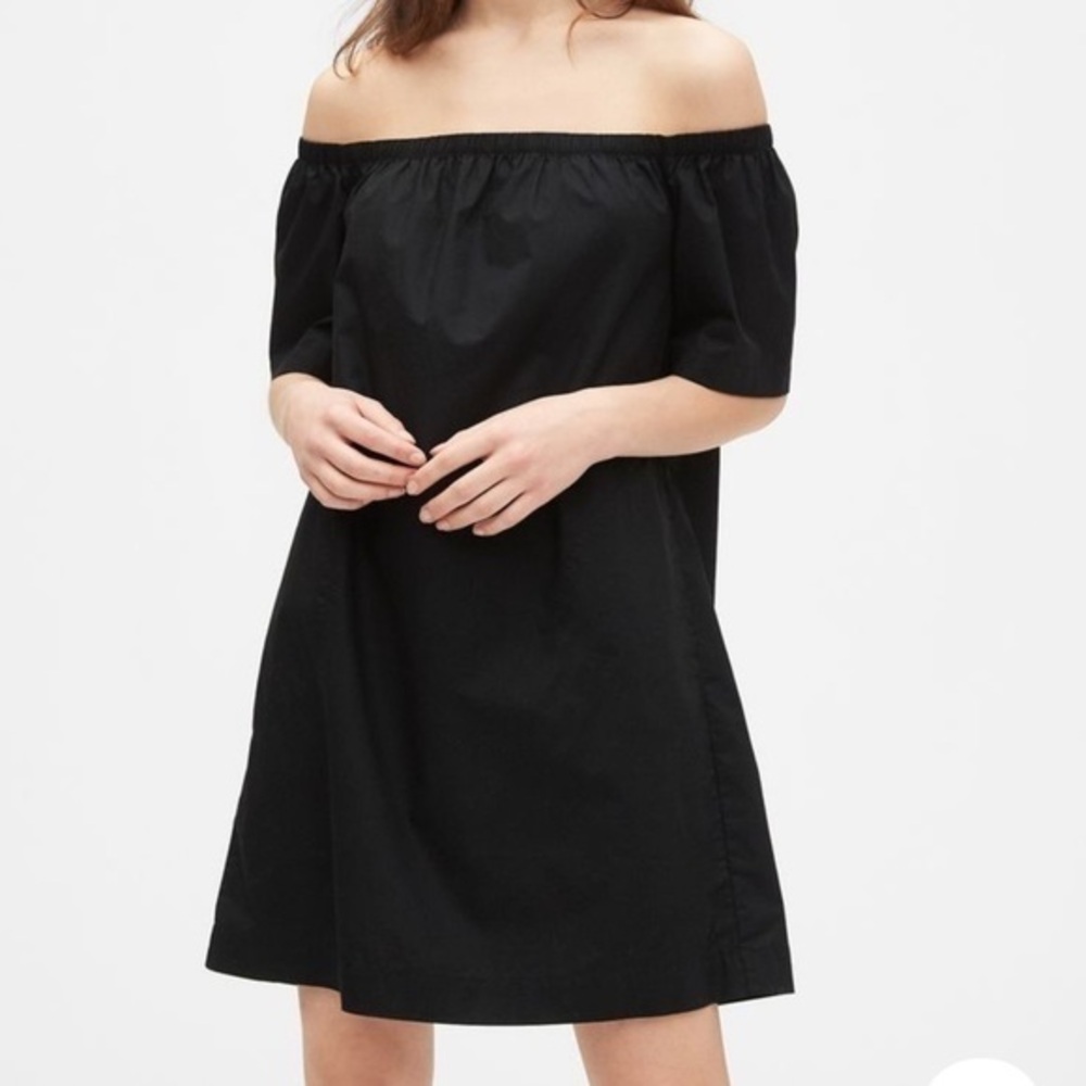 NWT Gap Off the Shoulder Mini Dress with pockets In Poplin True Black